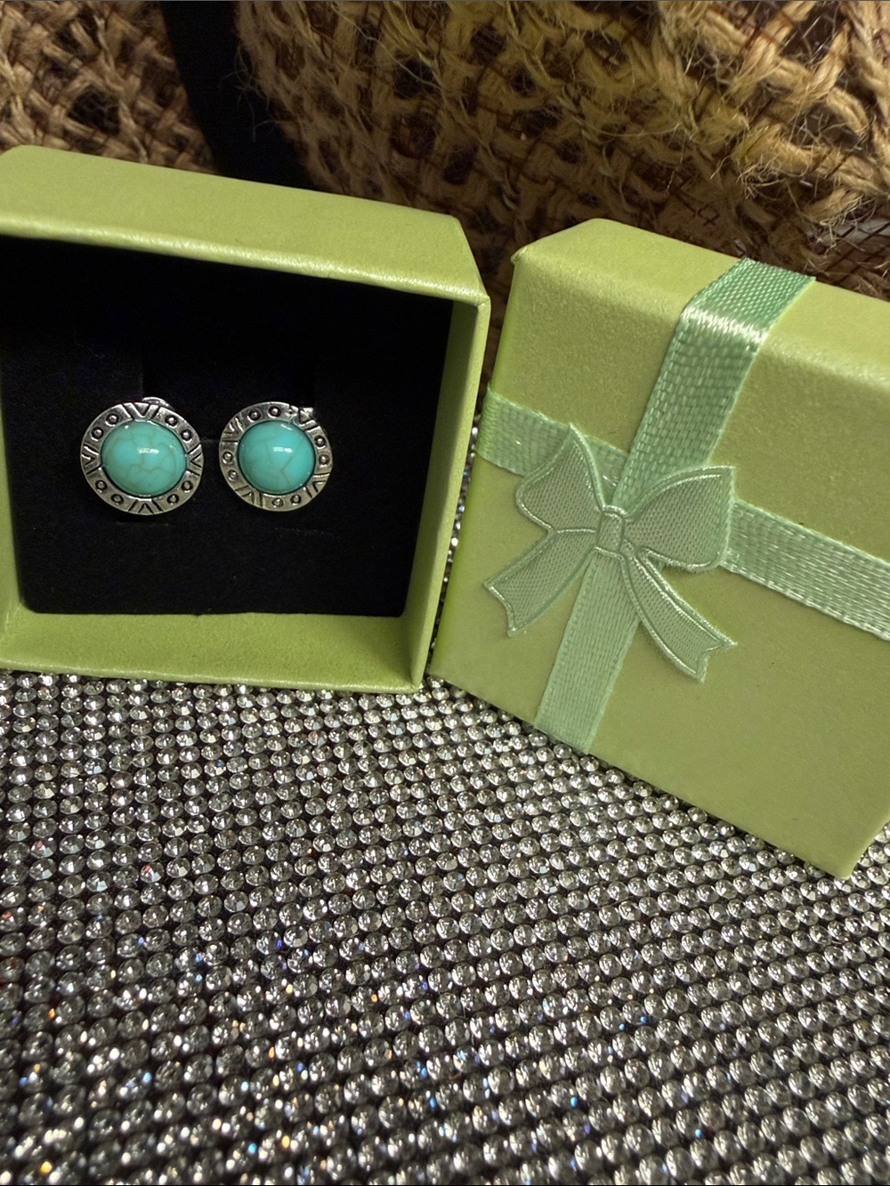 Turquoise Cabochon Silver-Tone Stud Earrings - Women Jewelry